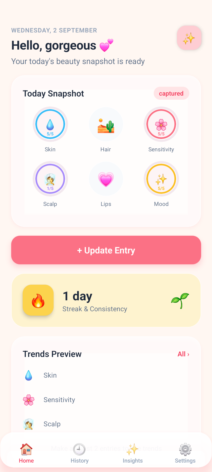 Radiant Dashboard home screen